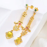 Golden Yellow Prehnite Long Earrings Natural Gem Women's Unusual Earrings
