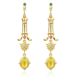 Golden Yellow Prehnite Long Earrings Natural Gem Women's Unusual Earrings