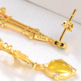 Golden Yellow Prehnite Long Earrings Natural Gem Women's Unusual Earrings