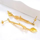 Golden Yellow Prehnite Long Earrings Natural Gem Women's Unusual Earrings