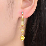 Golden Yellow Prehnite Long Earrings Natural Gem Women's Unusual Earrings