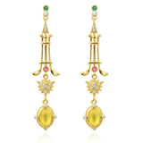 Golden Yellow Prehnite Long Earrings Natural Gem Women's Unusual Earrings