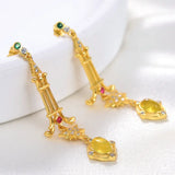 Golden Yellow Prehnite Long Earrings Natural Gem Women's Unusual Earrings