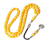 Yellow Resin Tasbih Amber Prayer Beads 8mm 66 Rosary Metal Tassels