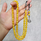 Yellow Resin Tasbih Amber Prayer Beads 8mm 66 Rosary Metal Tassels