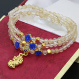 Yellow Watermelon Quartz 4mm Bead Bracelet, Cloisonne 3 Rows Jewelry