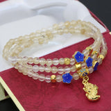 Yellow Watermelon Quartz 4mm Bead Bracelet, Cloisonne 3 Rows Jewelry