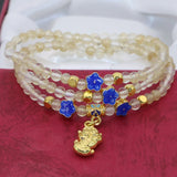 Yellow Watermelon Quartz 4mm Bead Bracelet, Cloisonne 3 Rows Jewelry