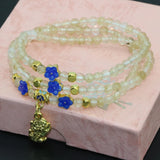 Yellow Watermelon Quartz 4mm Bead Bracelet, Cloisonne 3 Rows Jewelry