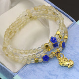Yellow Watermelon Quartz 4mm Bead Bracelet, Cloisonne 3 Rows Jewelry
