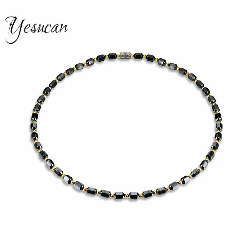 Magnetite Natural Stone Choker Necklace for Women and Men