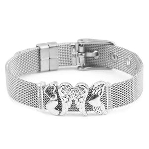 Angel Wings Heart Charm Bracelet Stainless Steel Men Women Gift
