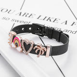 Stainless Steel Mesh Bracelet Set Crystal Heart Anchor Charm