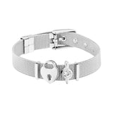 Stainless Steel Mesh Bracelet Set Crystal Heart Anchor Charm