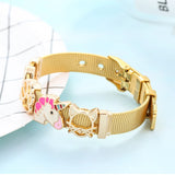 Stainless Steel Mesh Bracelet Set Crystal Heart Anchor Charm