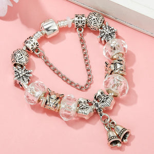 Christmas Bell Pendant Charm Bracelet Snowman Beads Ladies Jewelry