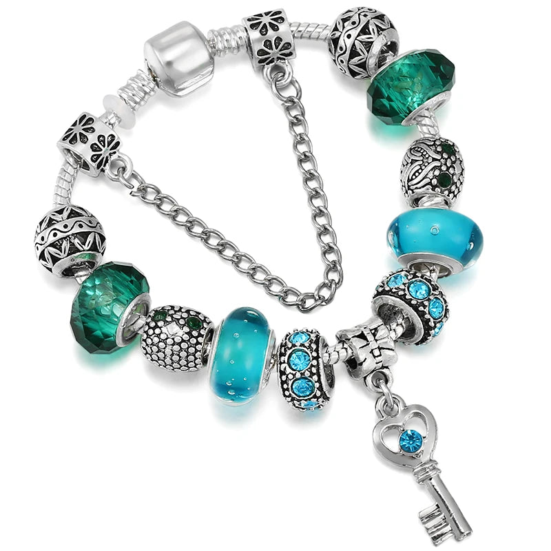 Vintage Silver Plated Owl Lucky Charm Bead Charm Ladies Bracelet