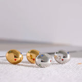 18k Plated Stainless Steel Round Ball Stud Earrings Colorful Zircon