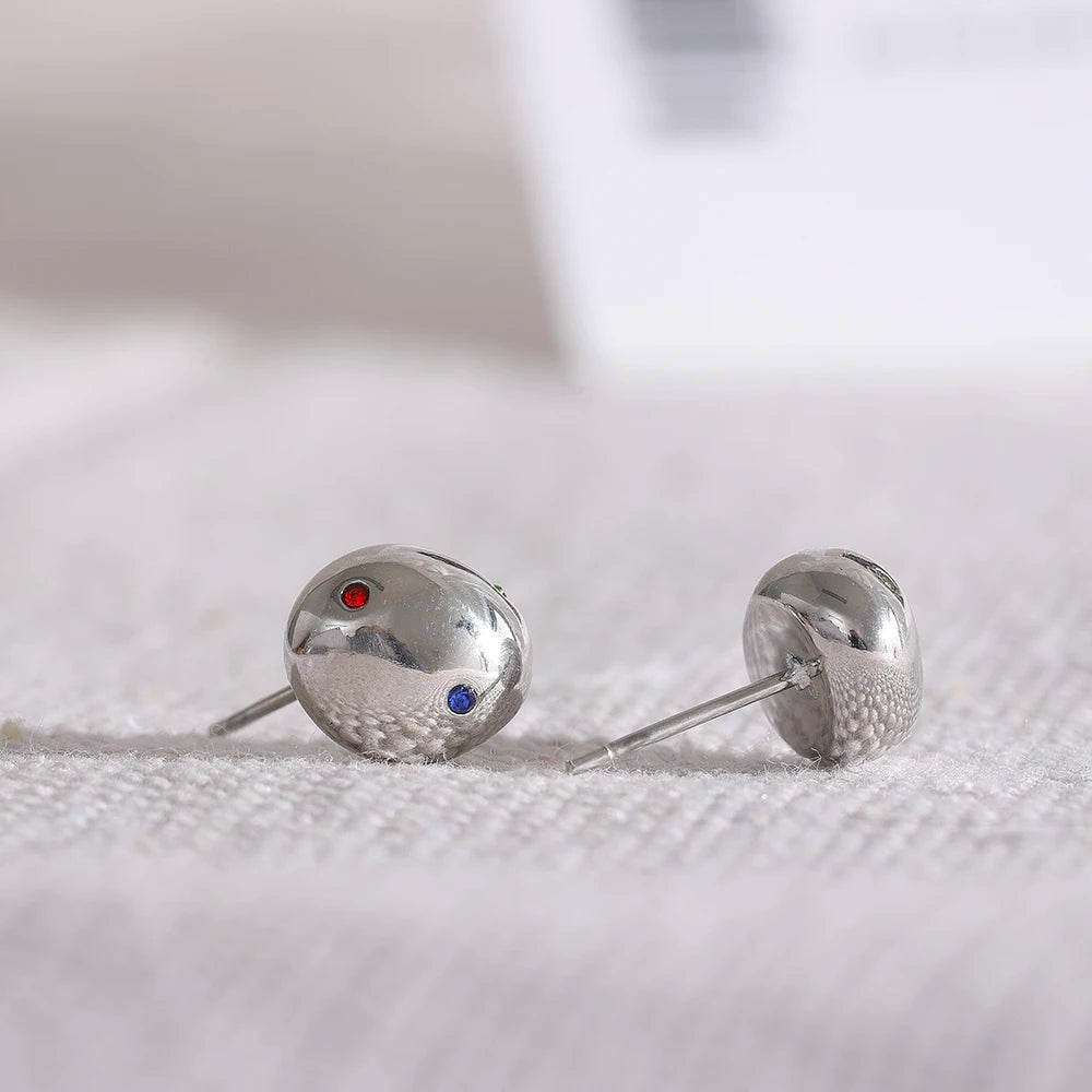 18k Plated Stainless Steel Round Ball Stud Earrings Colorful Zircon