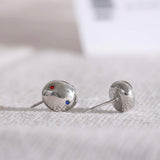 18k Plated Stainless Steel Round Ball Stud Earrings Colorful Zircon