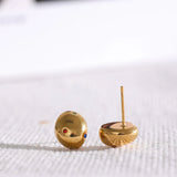 18k Plated Stainless Steel Round Ball Stud Earrings Colorful Zircon