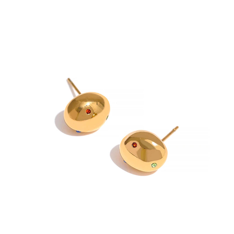 18k Plated Stainless Steel Round Ball Stud Earrings Colorful Zircon