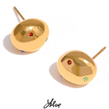 18k Plated Stainless Steel Round Ball Stud Earrings Colorful Zircon