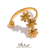 Stainless Steel Daisy Ear Clip Earrings Golden Texture