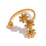 Stainless Steel Daisy Ear Clip Earrings Golden Texture