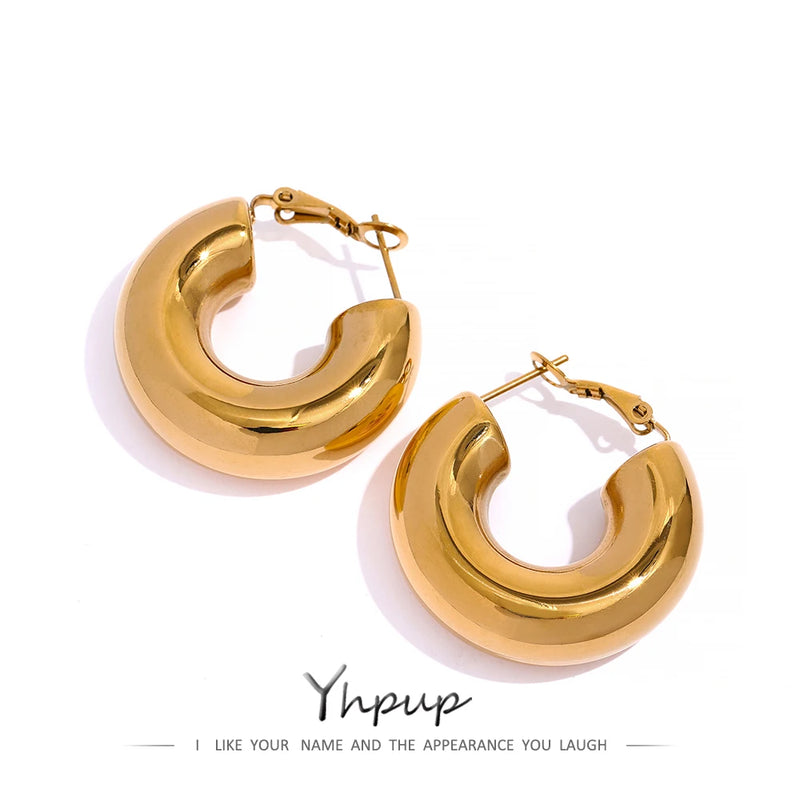 Chunky Stainless Steel Golden Hoop Earrings for Women