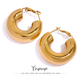 Chunky Stainless Steel Golden Hoop Earrings for Women