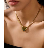 Flat Snake Chain Stainless Steel Big Heart Love Pendant Necklace