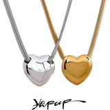 Flat Snake Chain Stainless Steel Big Heart Love Pendant Necklace