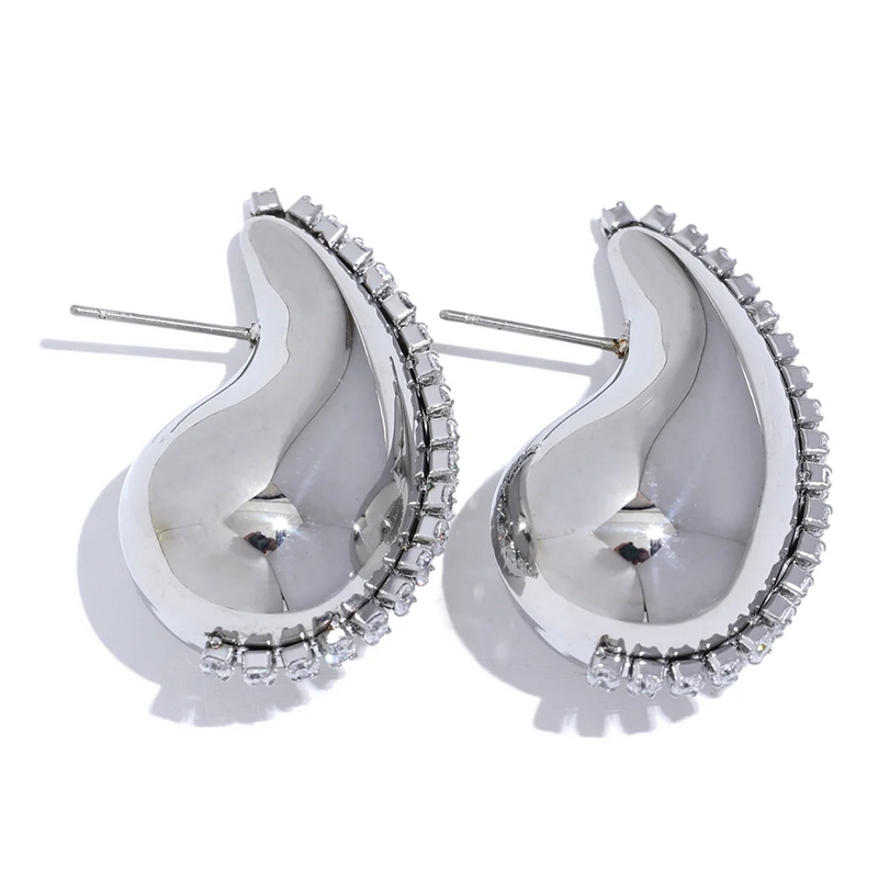 Stainless Steel Water Drop Earrings with Cubic Zirconia