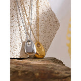 Stainless Steel Geometric Texture Cast Glossy Pendant Necklace