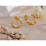 Stainless Steel U Shape Stud Earrings Pearls Zircon Jewelry