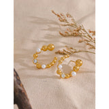 Stainless Steel U Shape Stud Earrings Pearls Zircon Jewelry