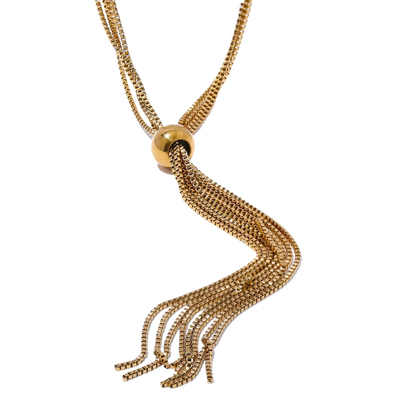 Stainless Steel Sweater Chain Pendant Necklace 18K Plated