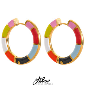 Colorful Enamel Stainless Steel Hoop Earrings Plated Charm Jewelry Women