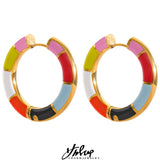 Colorful Enamel Stainless Steel Hoop Earrings Plated Charm Jewelry Women