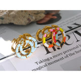 Colorful Enamel Stainless Steel Hoop Earrings Plated Charm Jewelry Women