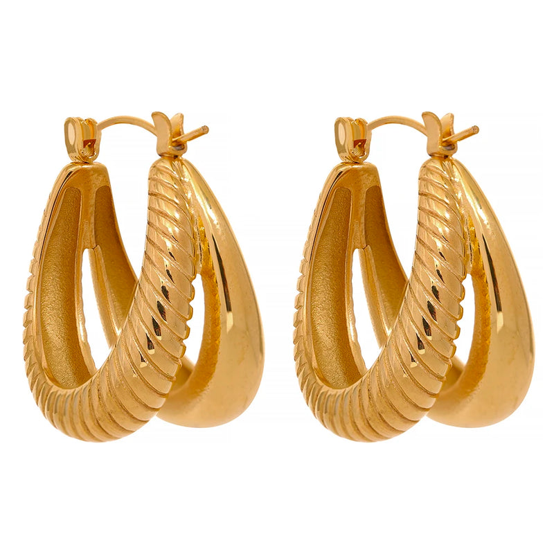 316 Stainless Steel Chunky Hoop Earrings Waterproof Golden Charm Geometric Thick