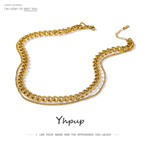 316 Stainless Steel Double Layer Necklace Choker Collar Charm Jewelry