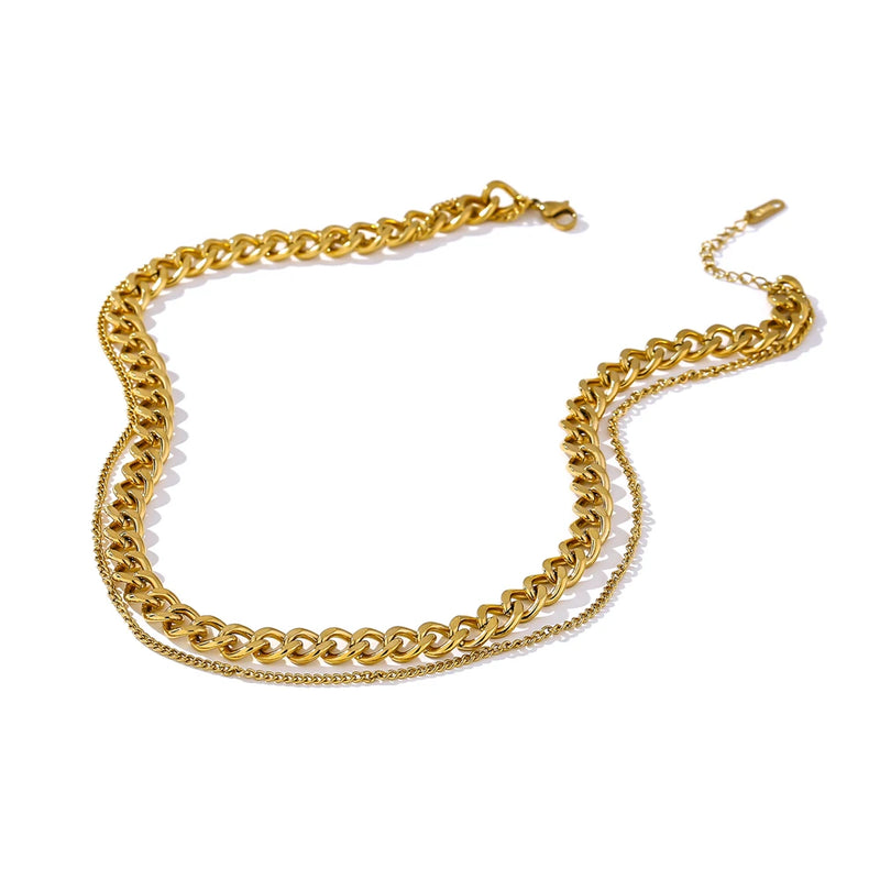 316 Stainless Steel Double Layer Necklace Choker Collar Charm Jewelry