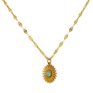 316L Stainless Steel Flower Natural Stone Pendant Necklace Charm