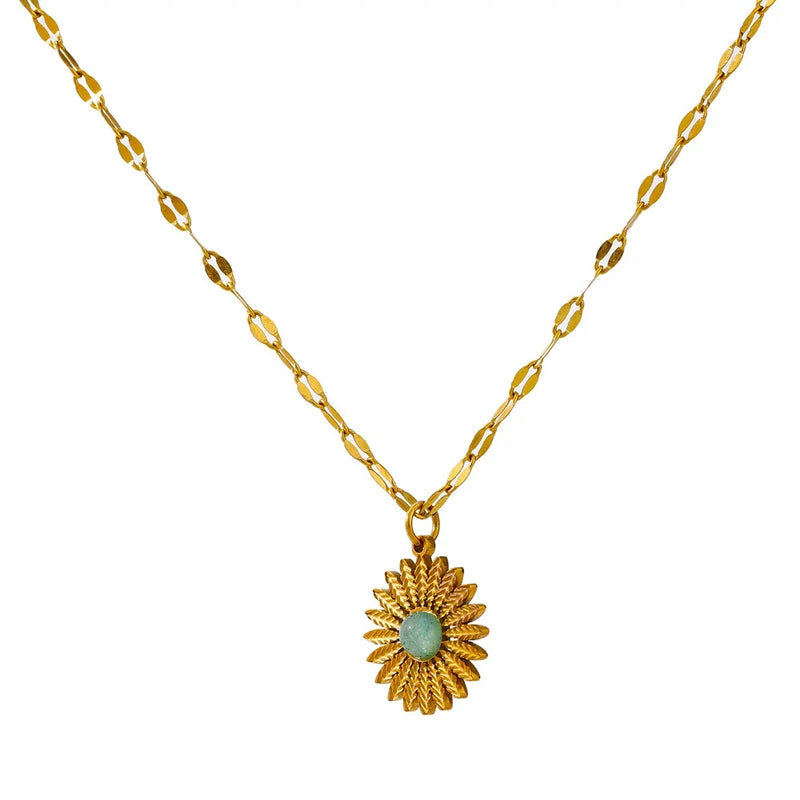 316L Stainless Steel Flower Natural Stone Pendant Necklace Charm