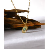 316L Stainless Steel Flower Natural Stone Pendant Necklace Charm
