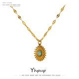 316L Stainless Steel Flower Natural Stone Pendant Necklace Charm