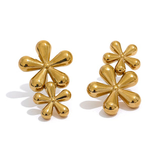 316L Stainless Steel Flower Stud Earrings 18K Plated Charming Jewelry