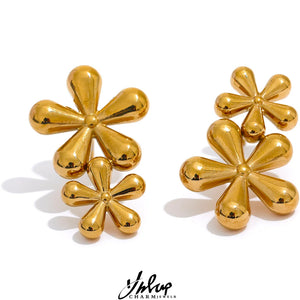 316L Stainless Steel Flower Stud Earrings 18K Plated Charming Jewelry